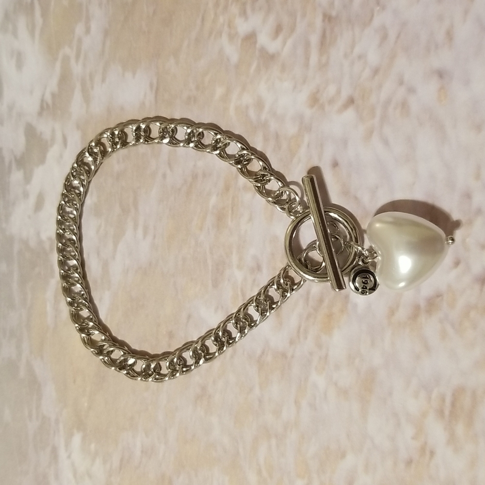 C 1946 Puffed Pearl Charm Toggle Bracelet